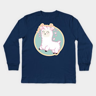 Cute Llama Cartoon Drawing Kids Long Sleeve T-Shirt